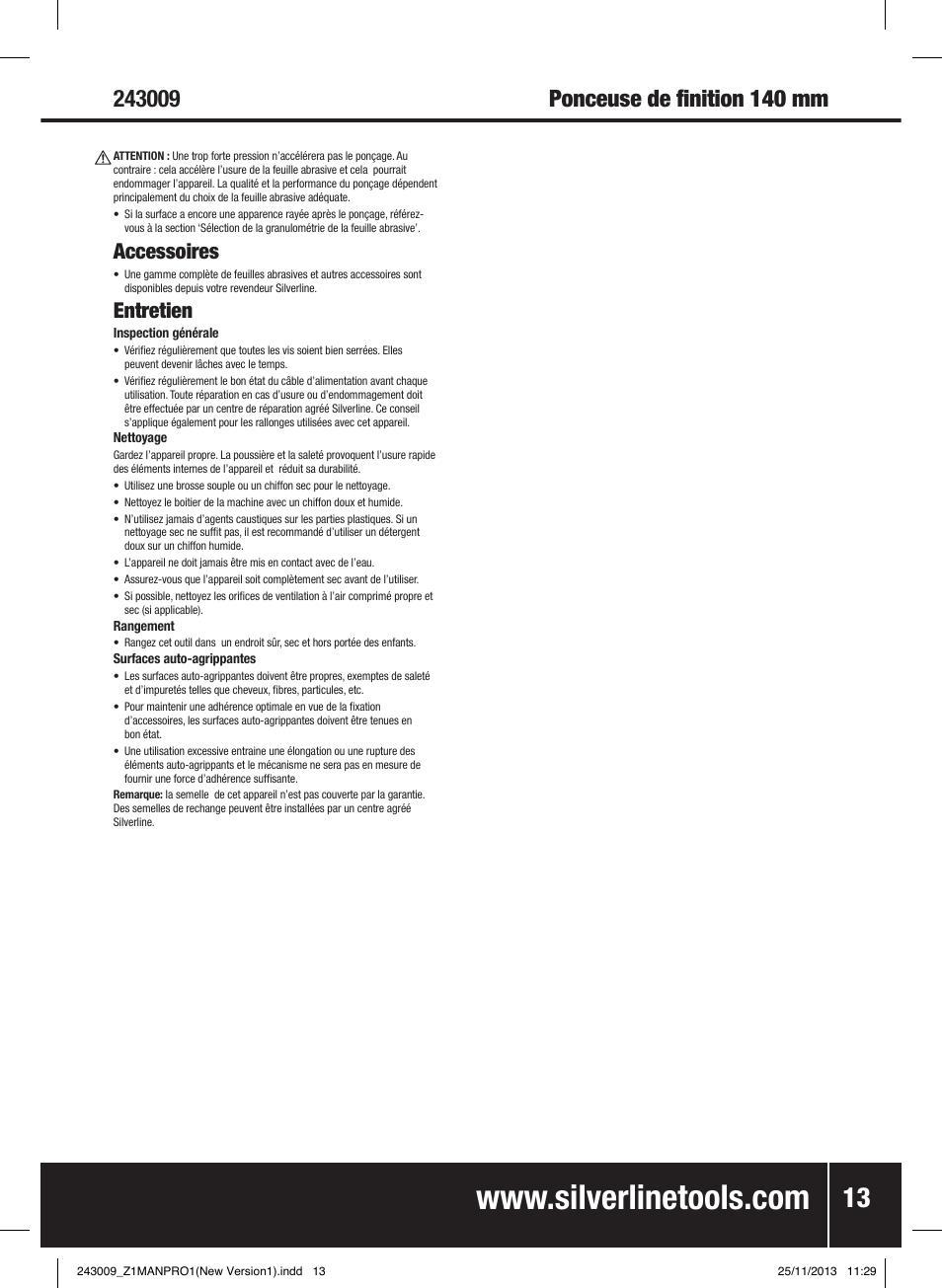 Accessoires, Entretien | Silverline 135W Detail Palm Sander 140mm User Manual | Page 14 / 40