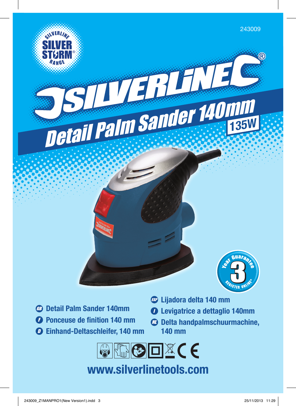 Detail palm sand er 140mm, 135w | Silverline 135W Detail Palm Sander 140mm User Manual | Page 2 / 40