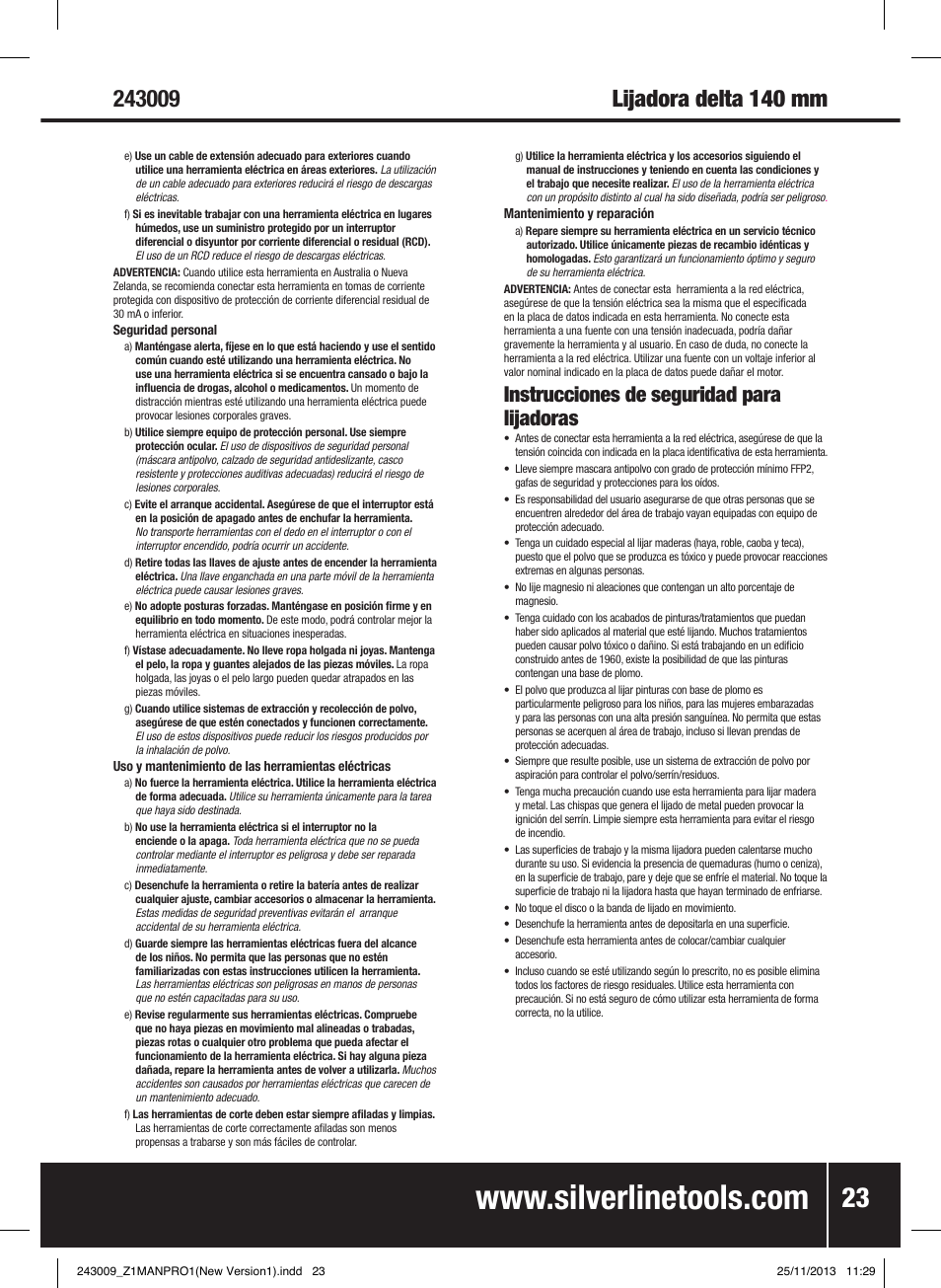 Instrucciones de seguridad para lijadoras | Silverline 135W Detail Palm Sander 140mm User Manual | Page 24 / 40