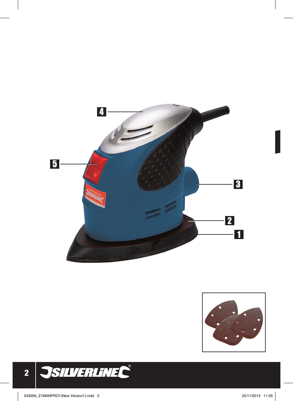 Detail palm sand er 140mm | Silverline 135W Detail Palm Sander 140mm User Manual | Page 3 / 40