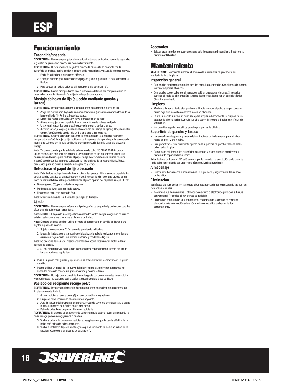 Mantenimiento, Funcionamiento | Silverline 220W Palm Sander 1/4 Sheet User Manual | Page 19 / 28