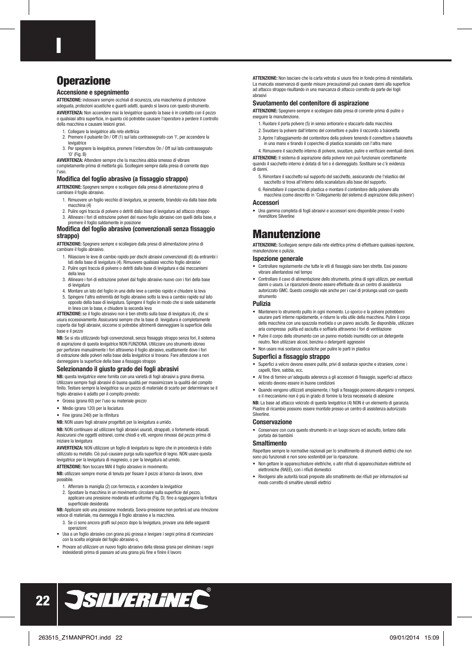 Operazione, Manutenzione | Silverline 220W Palm Sander 1/4 Sheet User Manual | Page 23 / 28