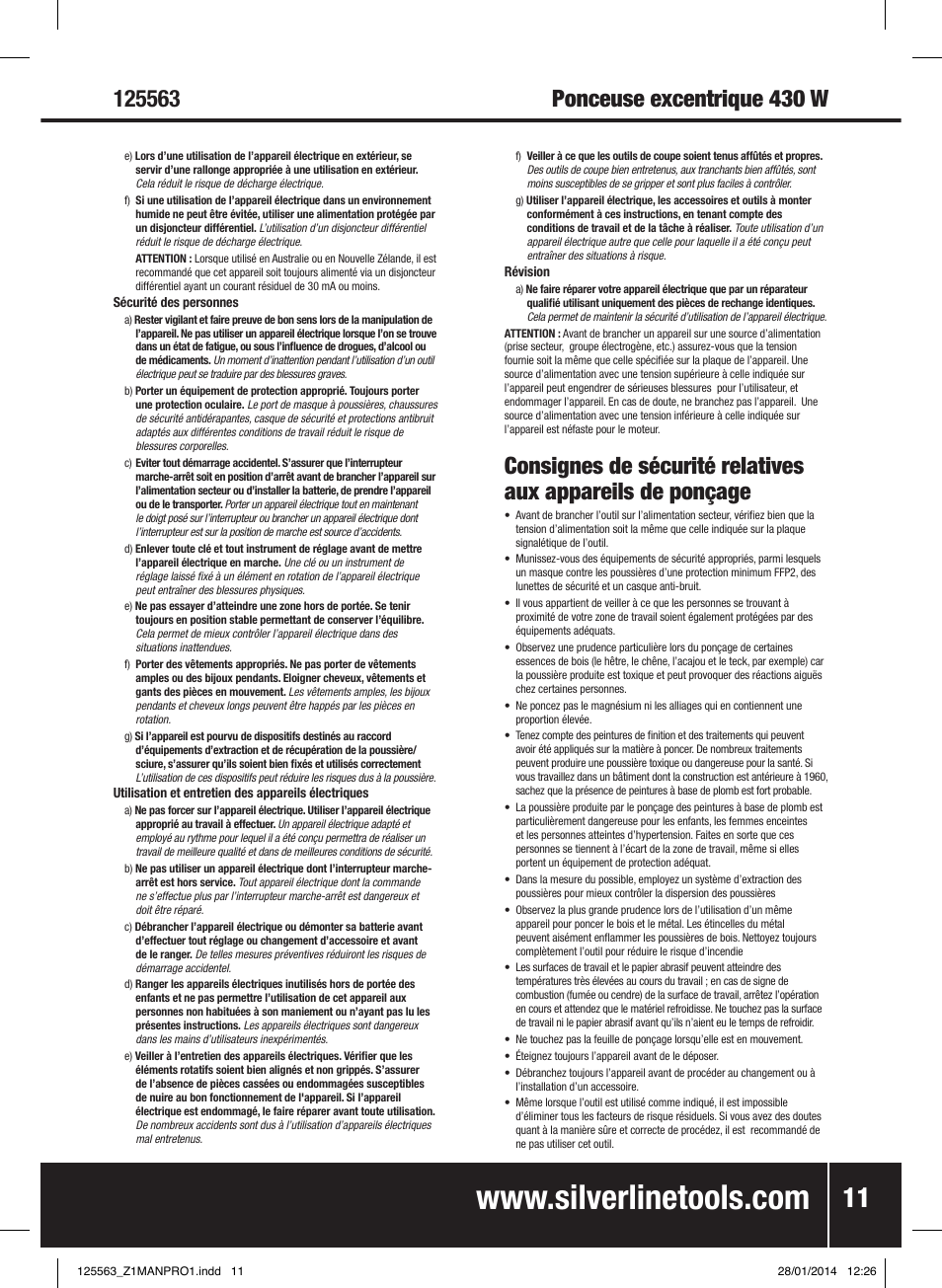Ponceuse excentrique 430 w | Silverline 430W Random Orbit Sander 125mm User Manual | Page 12 / 40