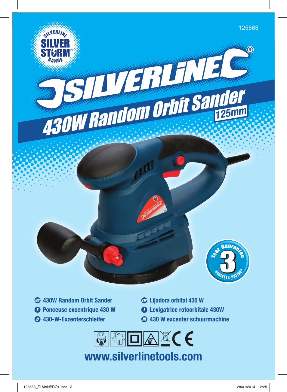 430w rand om orbit sander, 125mm | Silverline 430W Random Orbit Sander 125mm User Manual | Page 2 / 40