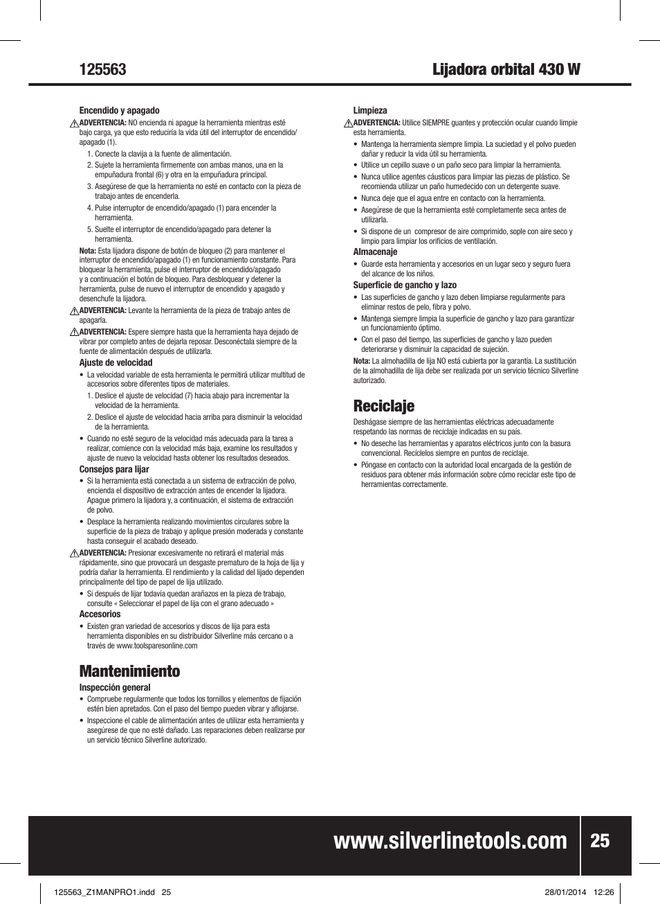 Mantenimiento, Reciclaje | Silverline 430W Random Orbit Sander 125mm User Manual | Page 26 / 40