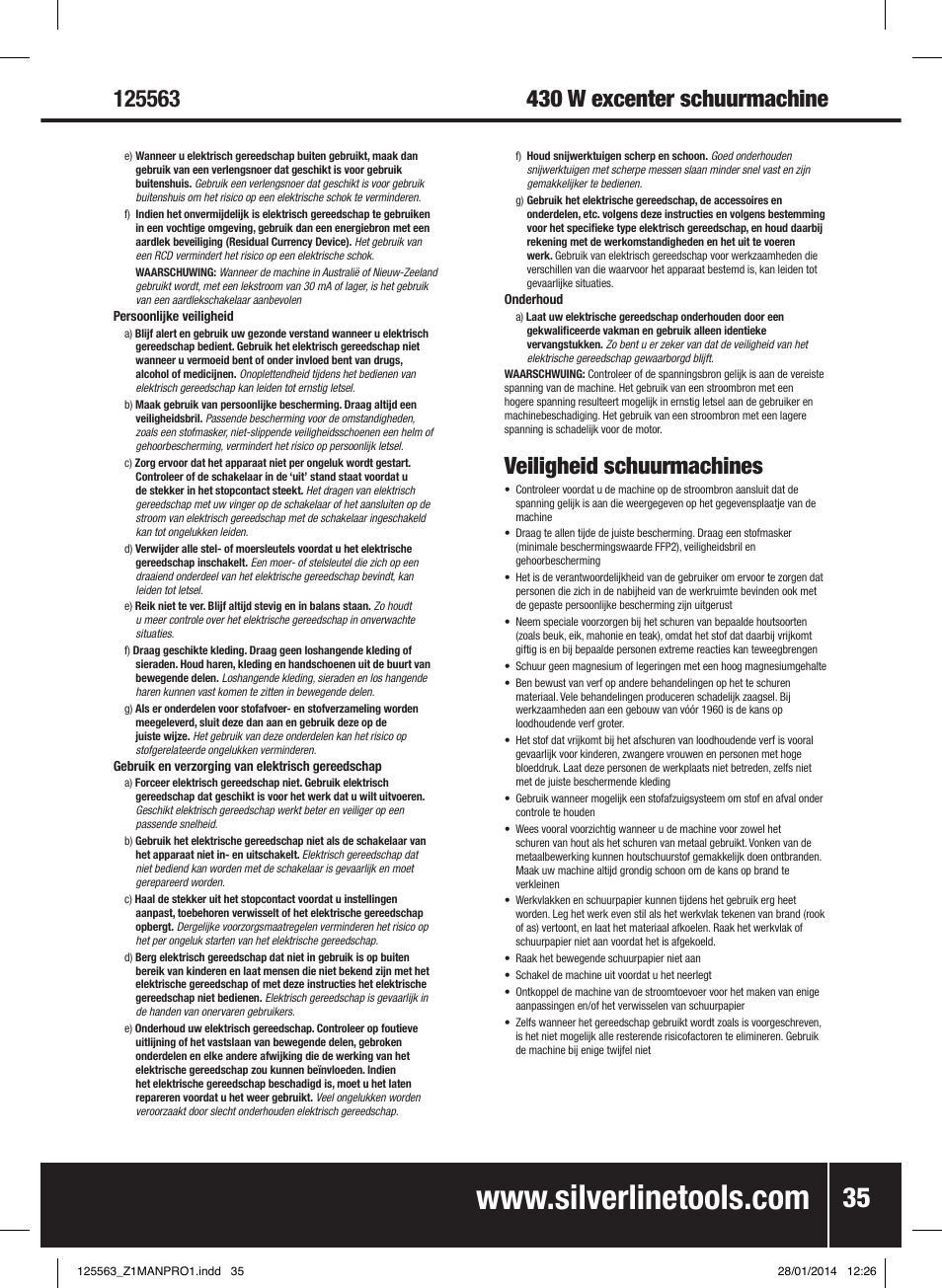 Veiligheid schuurmachines | Silverline 430W Random Orbit Sander 125mm User Manual | Page 36 / 40