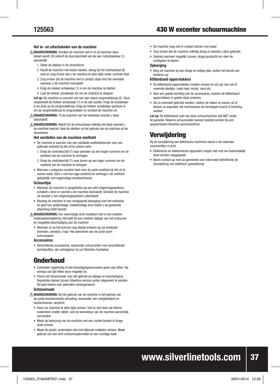 Onderhoud, Verwijdering | Silverline 430W Random Orbit Sander 125mm User Manual | Page 38 / 40