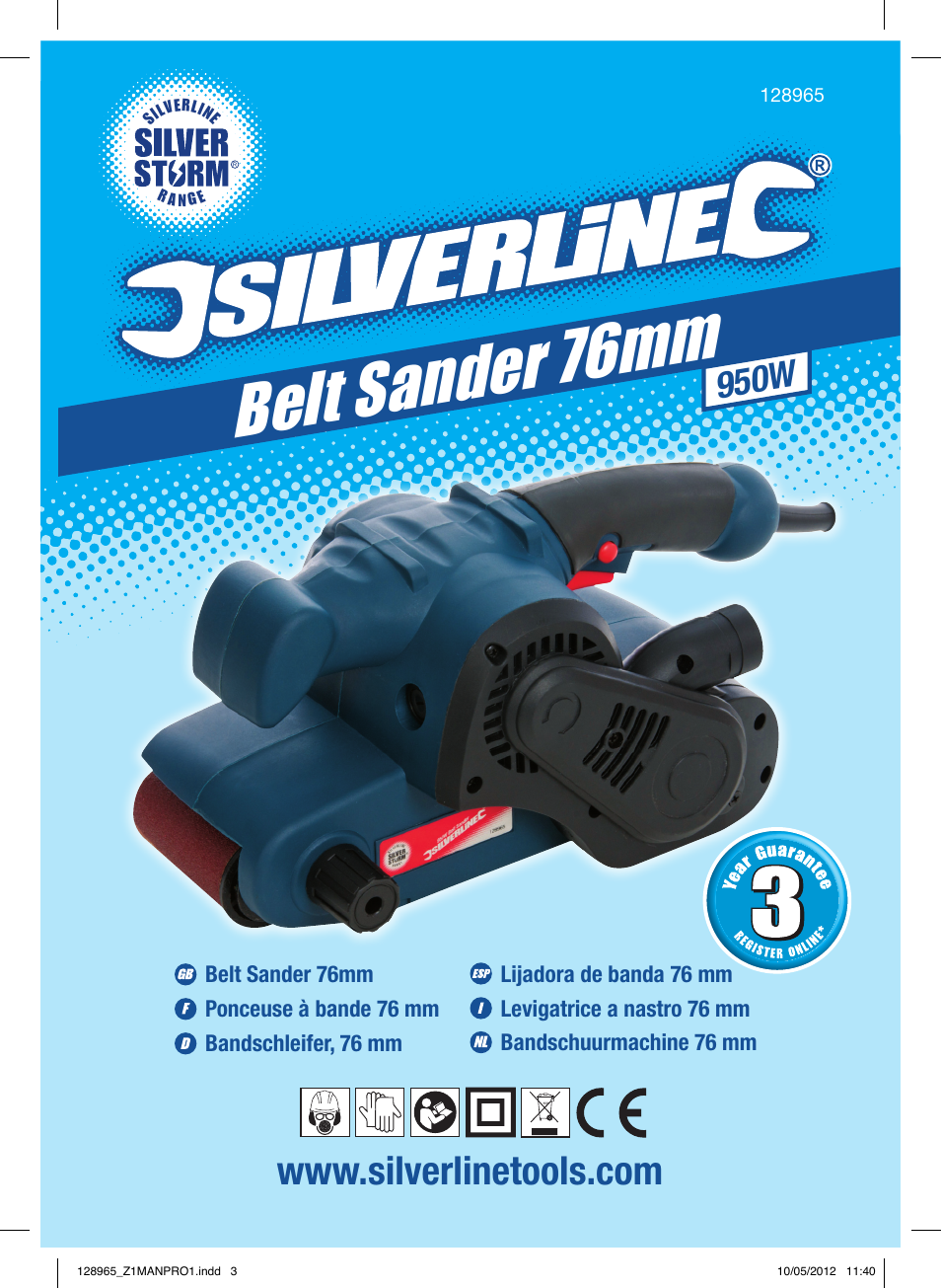 Belt sander 76 mm, 950w | Silverline 950W Belt Sander 76mm User Manual | Page 2 / 28