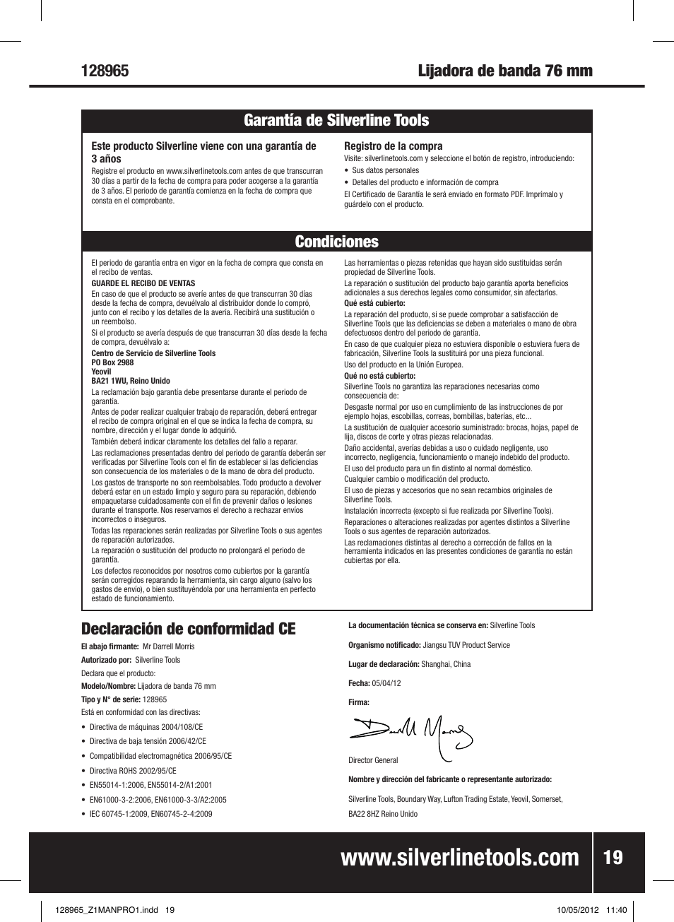 Silverline 950W Belt Sander 76mm User Manual | Page 20 / 28