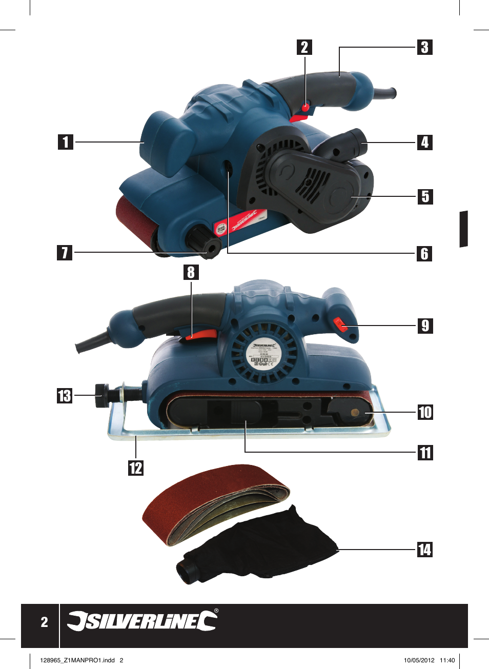 Belt sander 76 mm | Silverline 950W Belt Sander 76mm User Manual | Page 3 / 28