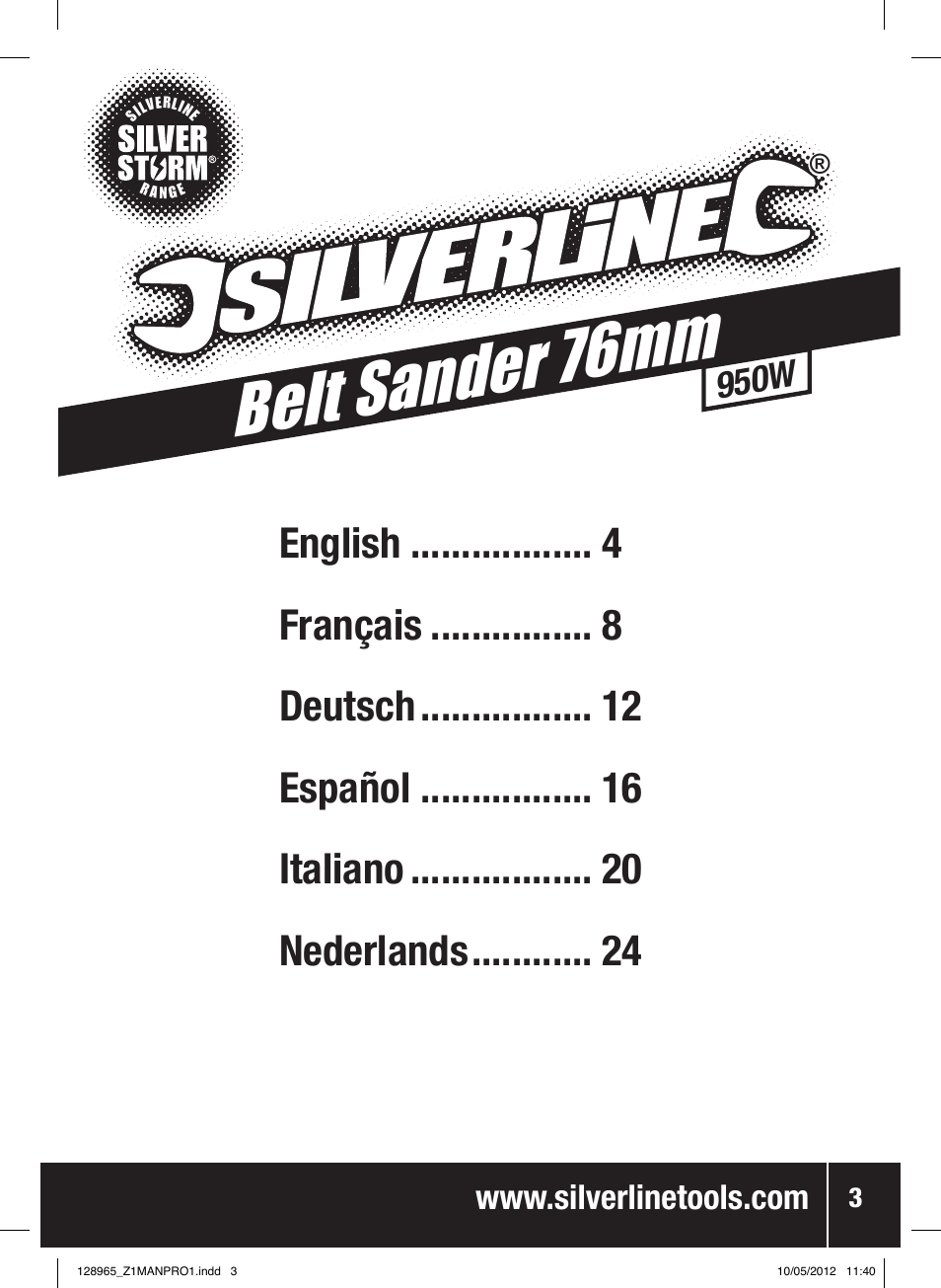 Belt sander 76 mm, 950w | Silverline 950W Belt Sander 76mm User Manual | Page 4 / 28