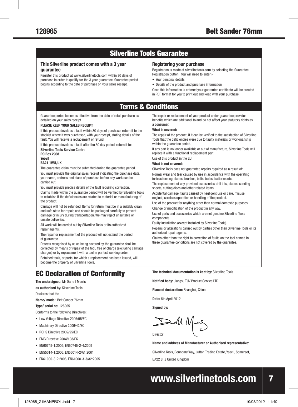 Terms & conditions silverline tools guarantee | Silverline 950W Belt Sander 76mm User Manual | Page 8 / 28