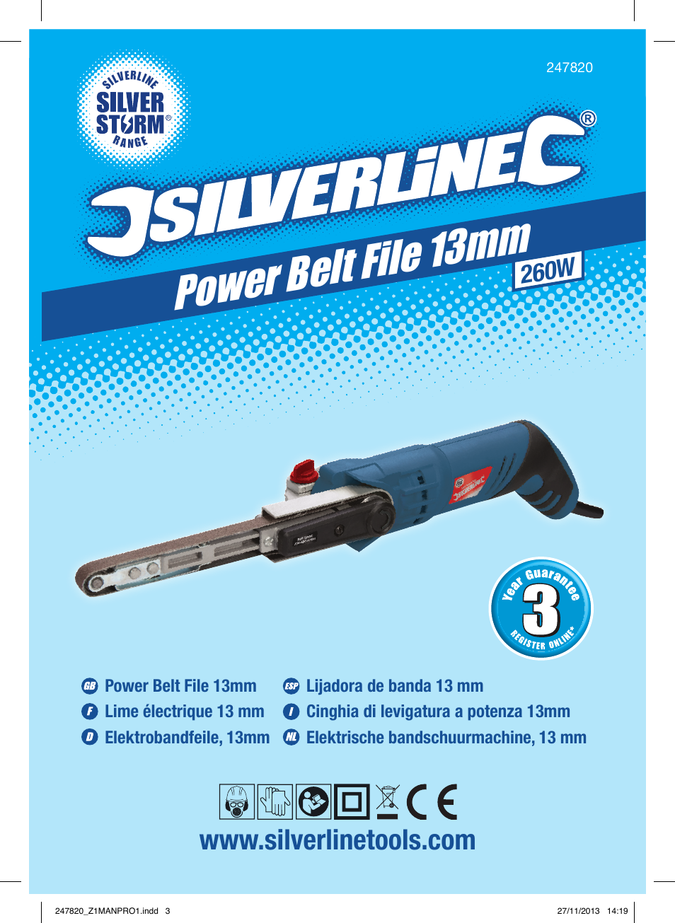 Power belt file 13mm, 260w | Silverline 260W Power Belt File 13mm User Manual | Page 2 / 40