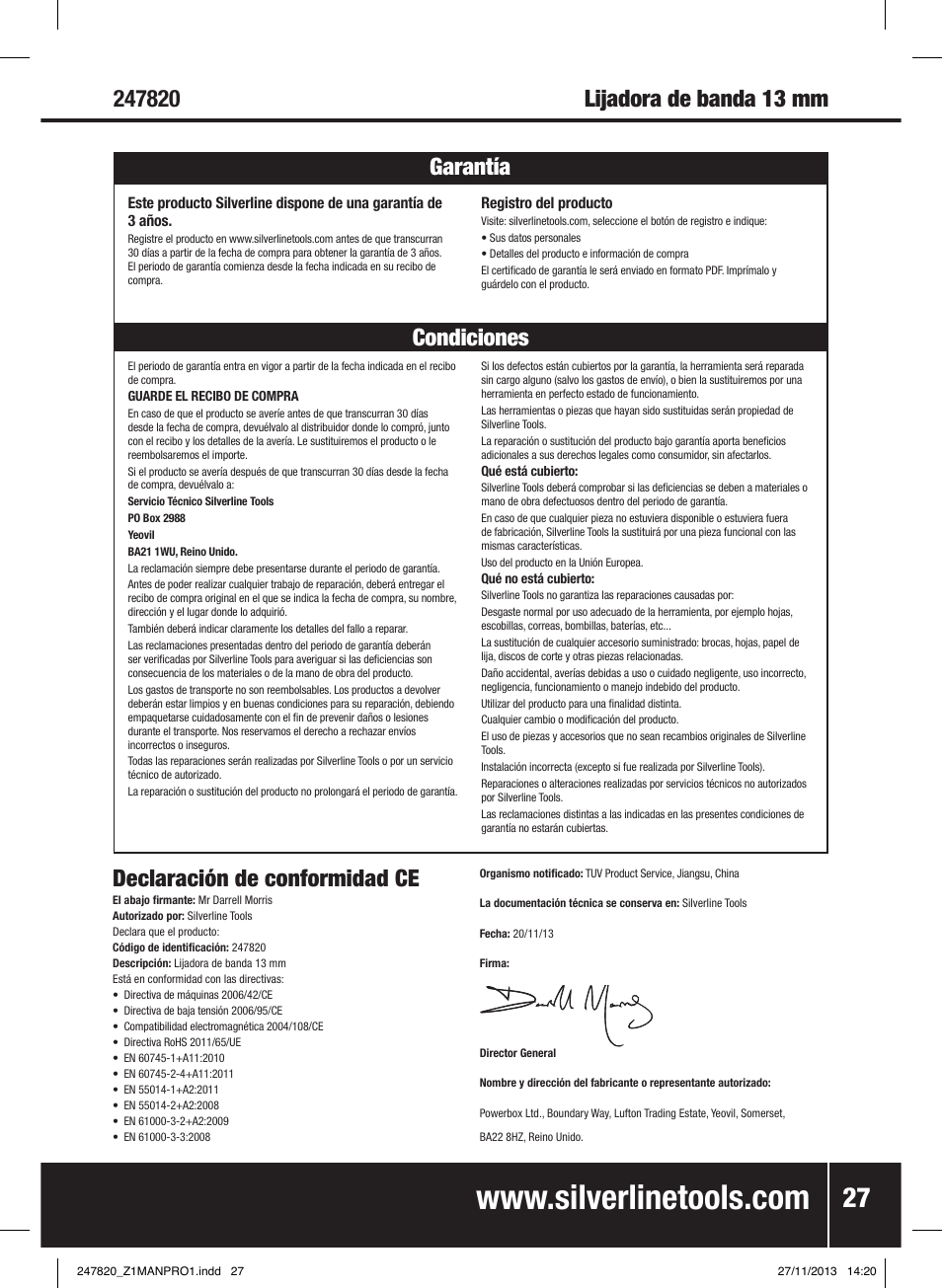 Declaración de conformidad ce | Silverline 260W Power Belt File 13mm User Manual | Page 28 / 40