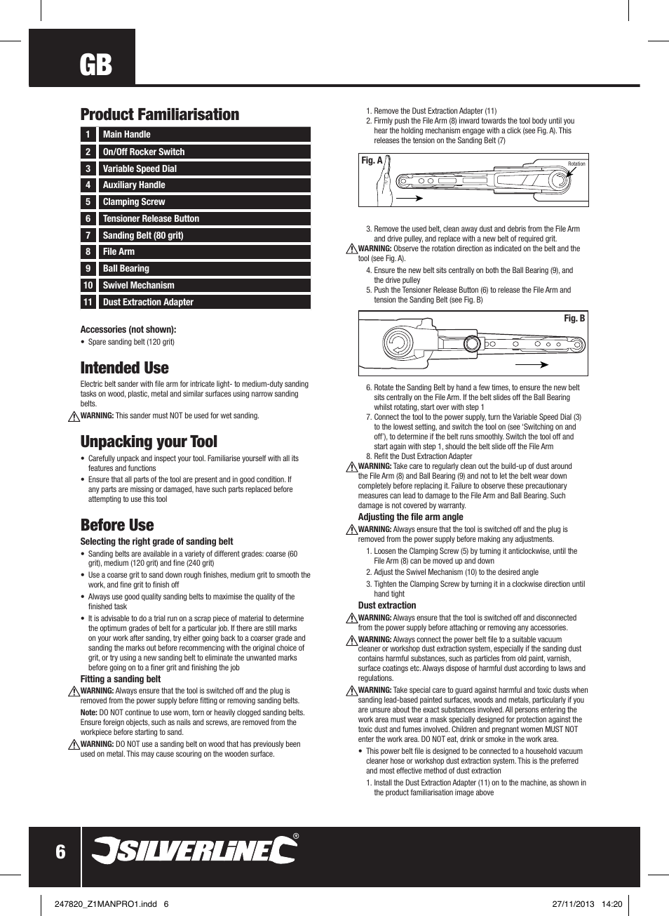 Intended use, Unpacking your tool, Before use | Product familiarisation | Silverline 260W Power Belt File 13mm User Manual | Page 7 / 40