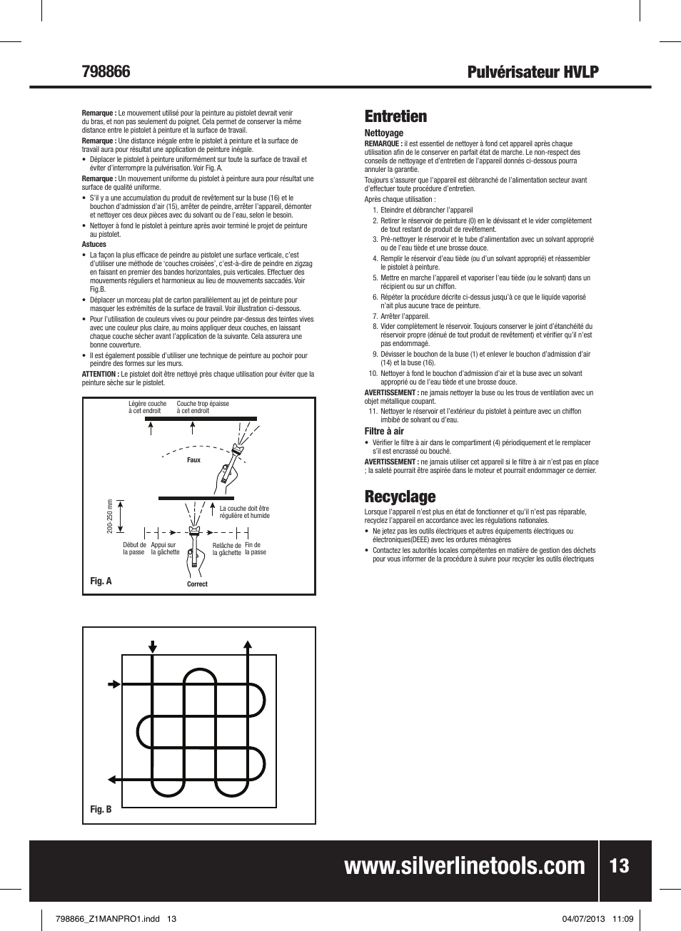 Entretien, Recyclage | Silverline 500W HVLP Paint Sprayer User Manual | Page 14 / 40