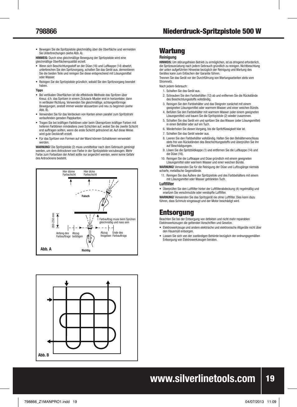 Wartung, Entsorgung | Silverline 500W HVLP Paint Sprayer User Manual | Page 20 / 40