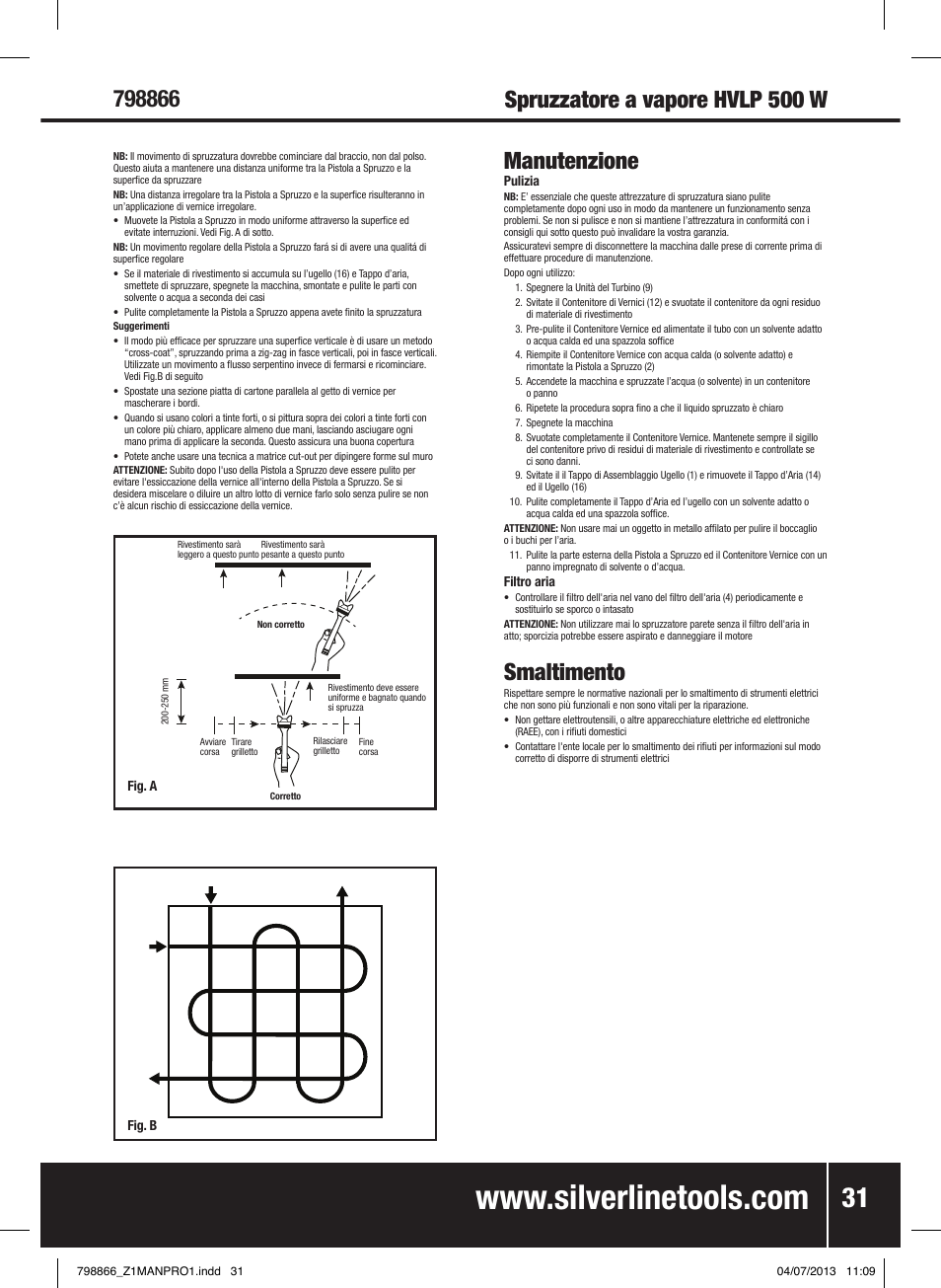 Manutenzione, Smaltimento | Silverline 500W HVLP Paint Sprayer User Manual | Page 32 / 40