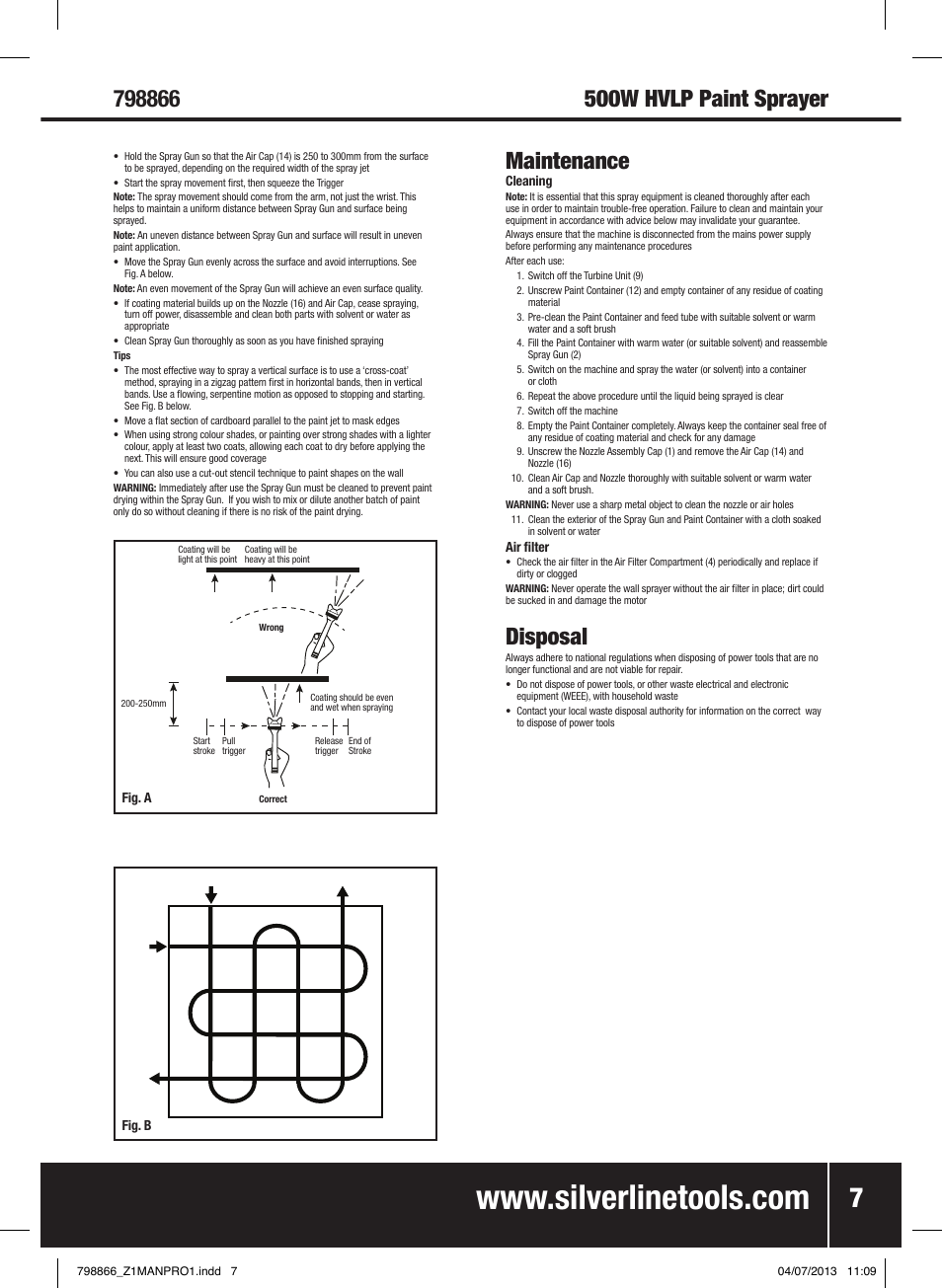 Maintenance, Disposal | Silverline 500W HVLP Paint Sprayer User Manual | Page 8 / 40