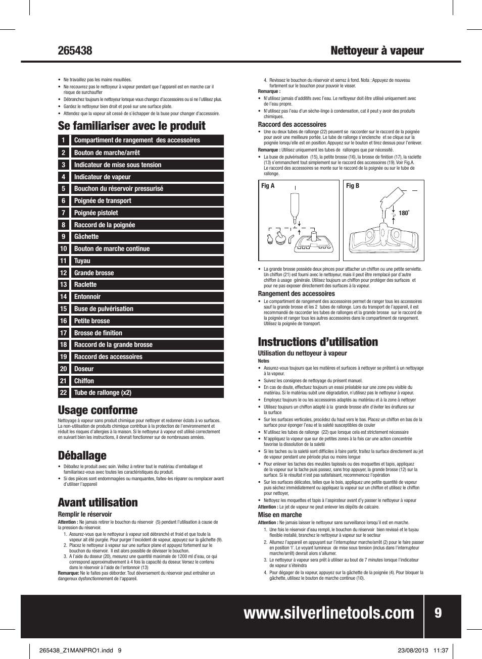 Usage conforme, Déballage, Avant utilisation | Instructions d’utilisation | Silverline 1500W Steam Cleaning System User Manual | Page 10 / 28