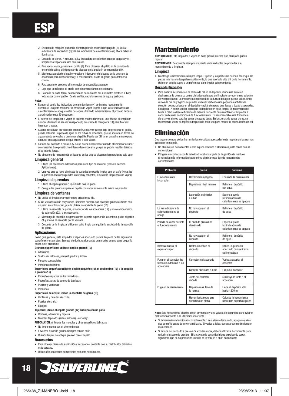 Mantenimiento, Eliminación | Silverline 1500W Steam Cleaning System User Manual | Page 19 / 28
