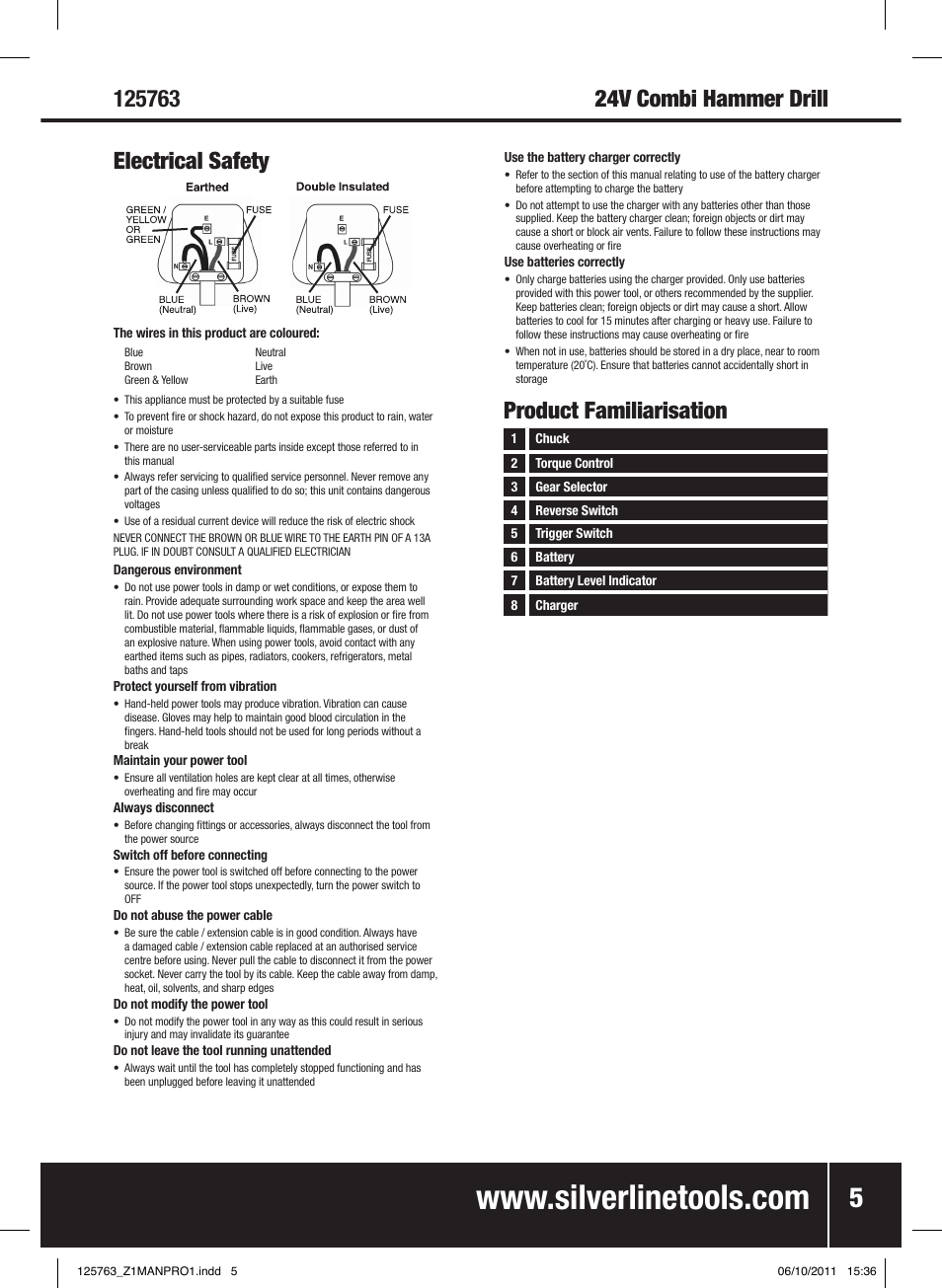 Product familiarisation | Silverline Combi Hammer Drill 24V User Manual | Page 6 / 28