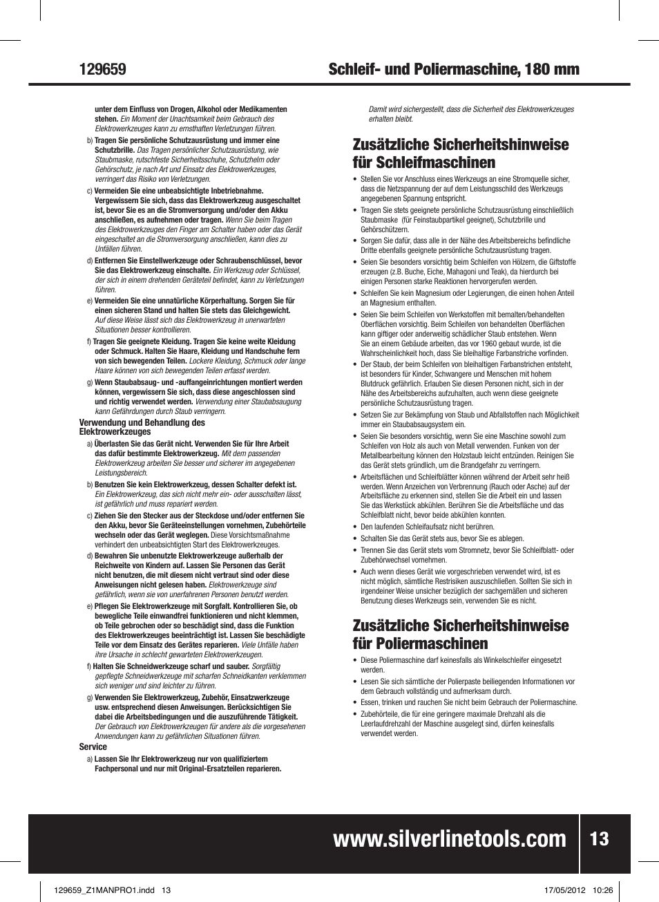 Silverline 1200W Sander Polisher 180mm User Manual | Page 14 / 28