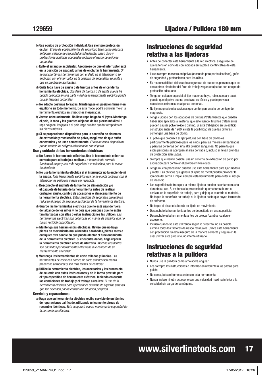 Instrucciones de seguridad relativas a la pulidora | Silverline 1200W Sander Polisher 180mm User Manual | Page 18 / 28