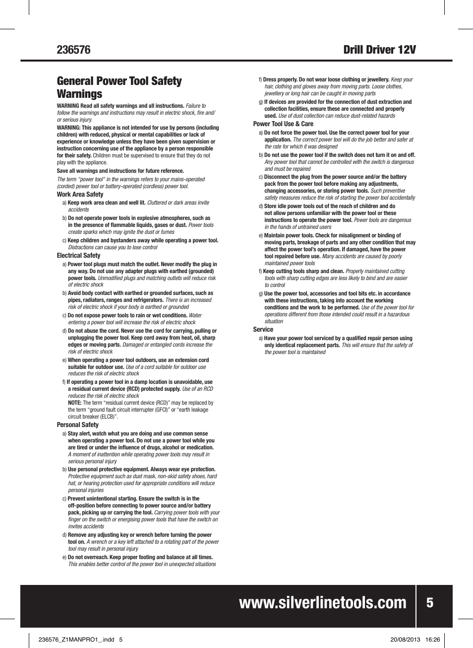 Silverline Drill Driver 12V User Manual | Page 6 / 40
