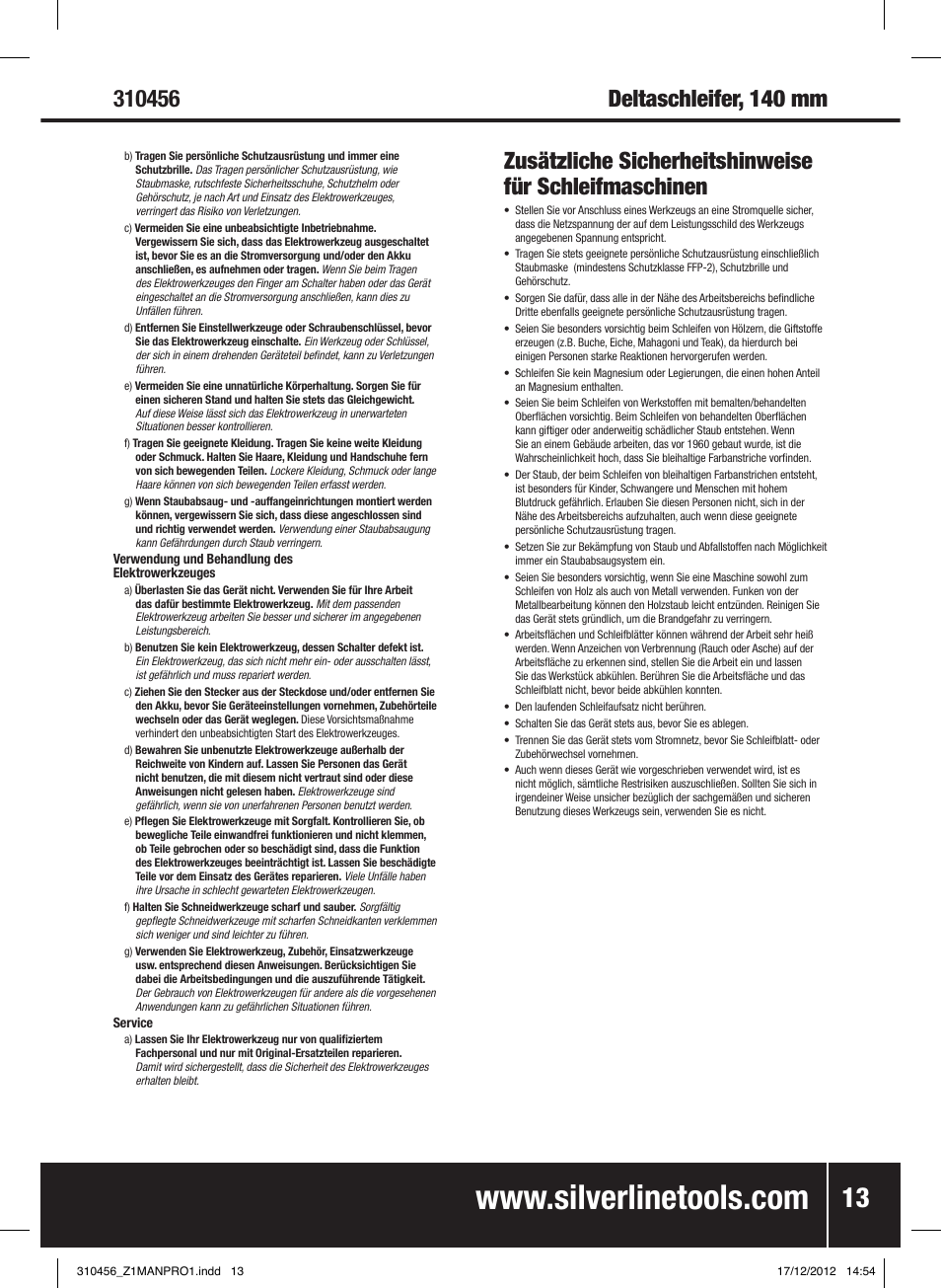 Deltaschleifer, 140 mm | Silverline 160W Detail Sander User Manual | Page 14 / 28