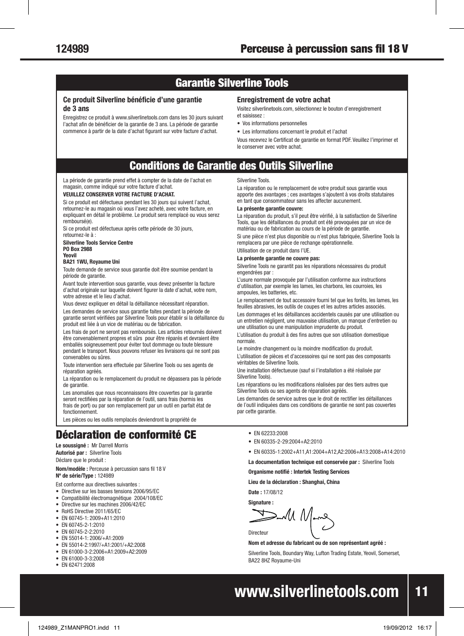 Silverline Combi Hammer Drill 18V User Manual | Page 12 / 28