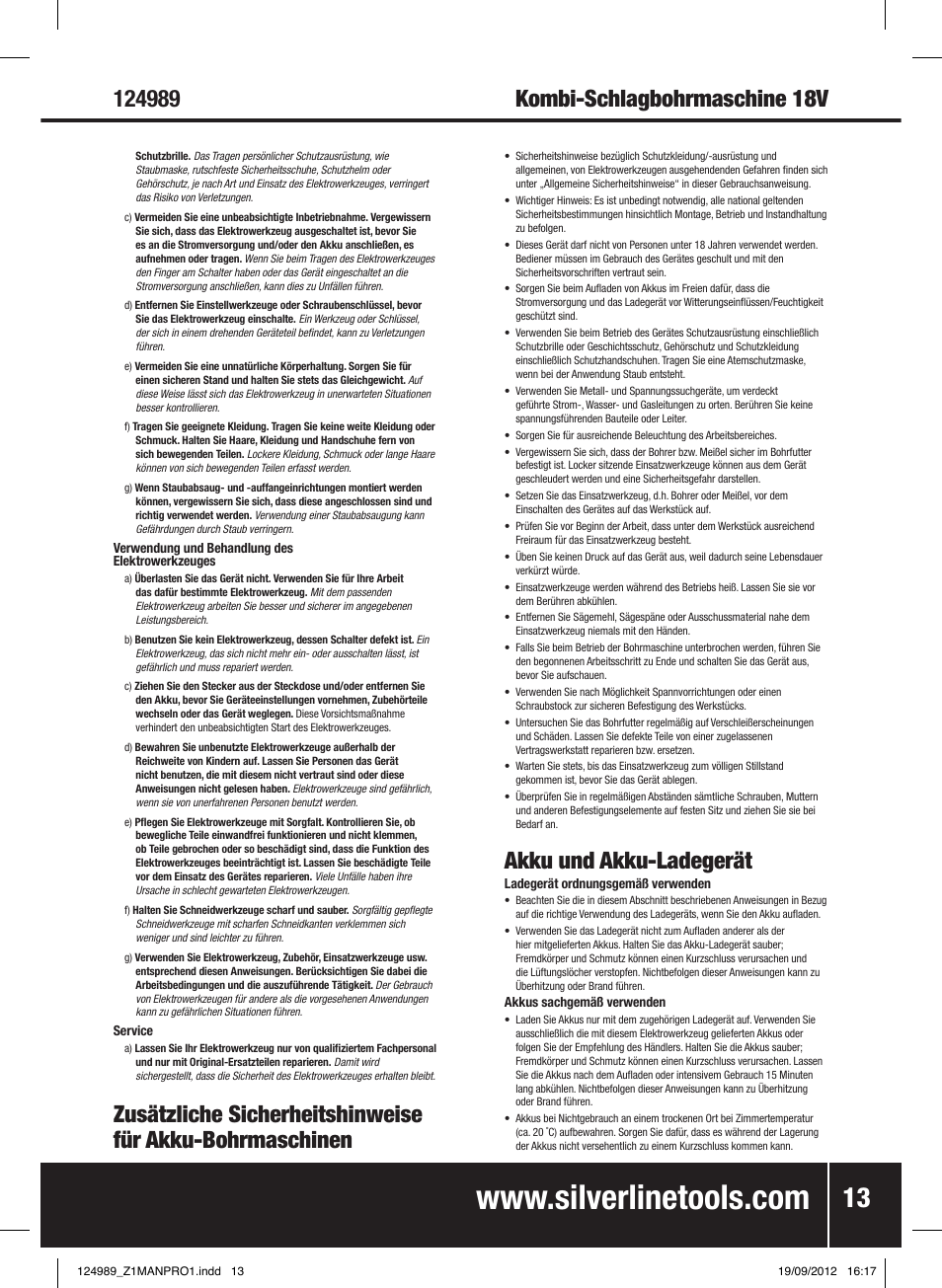 Akku und akku-ladegerät | Silverline Combi Hammer Drill 18V User Manual | Page 14 / 28