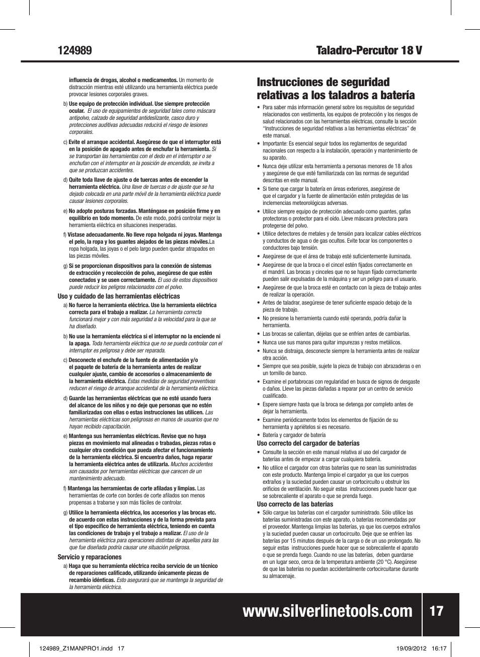 Silverline Combi Hammer Drill 18V User Manual | Page 18 / 28