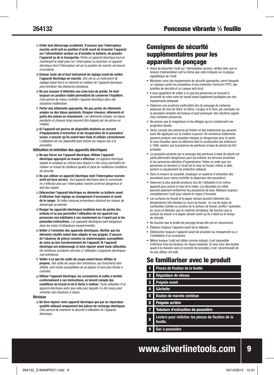 Ponceuse vibrante, Feuille, Se familiariser avec le produit | Silverline 1/2 Sheet Sander User Manual | Page 10 / 28