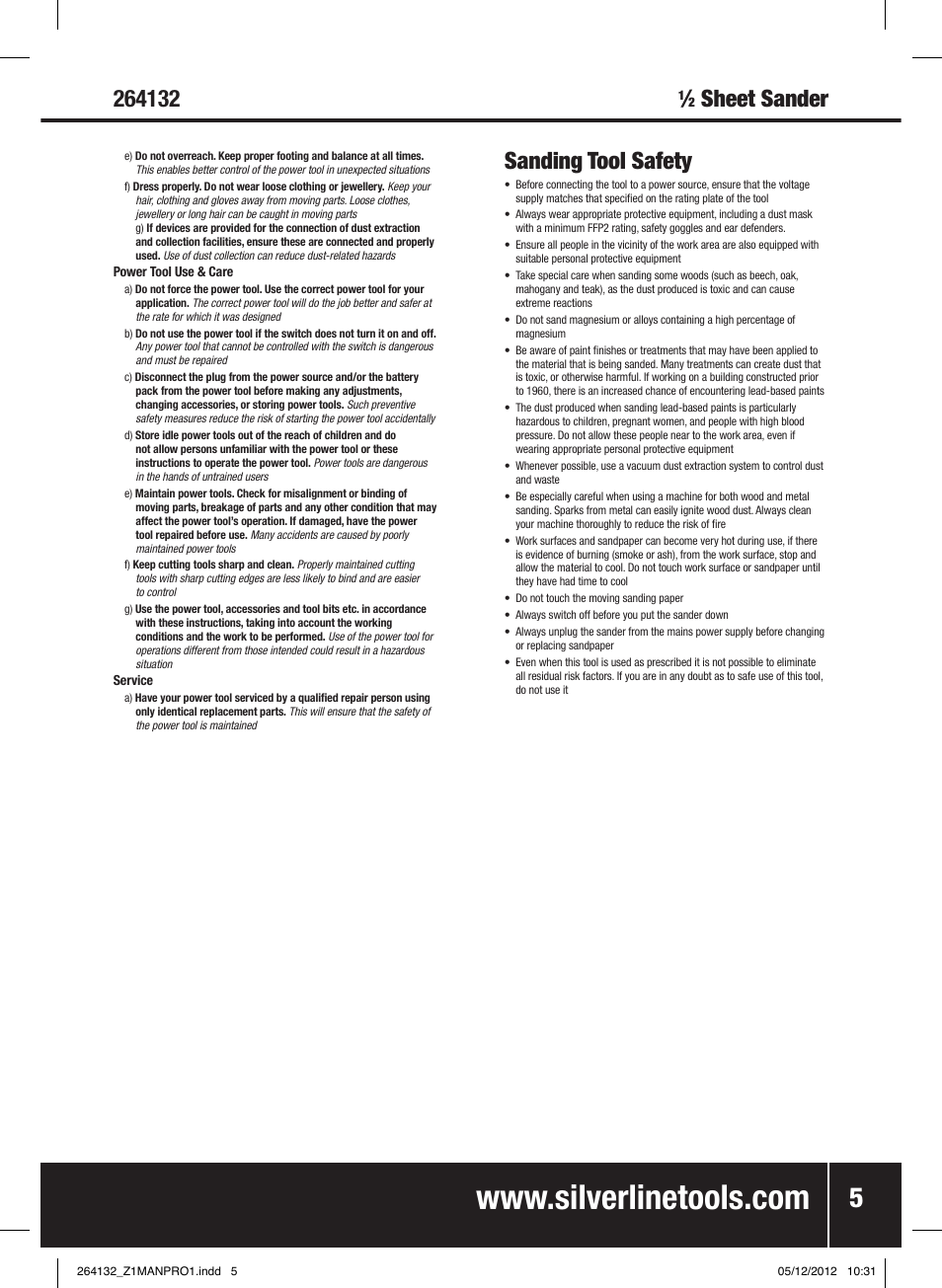 Sheet sander sanding tool safety | Silverline 1/2 Sheet Sander User Manual | Page 6 / 28