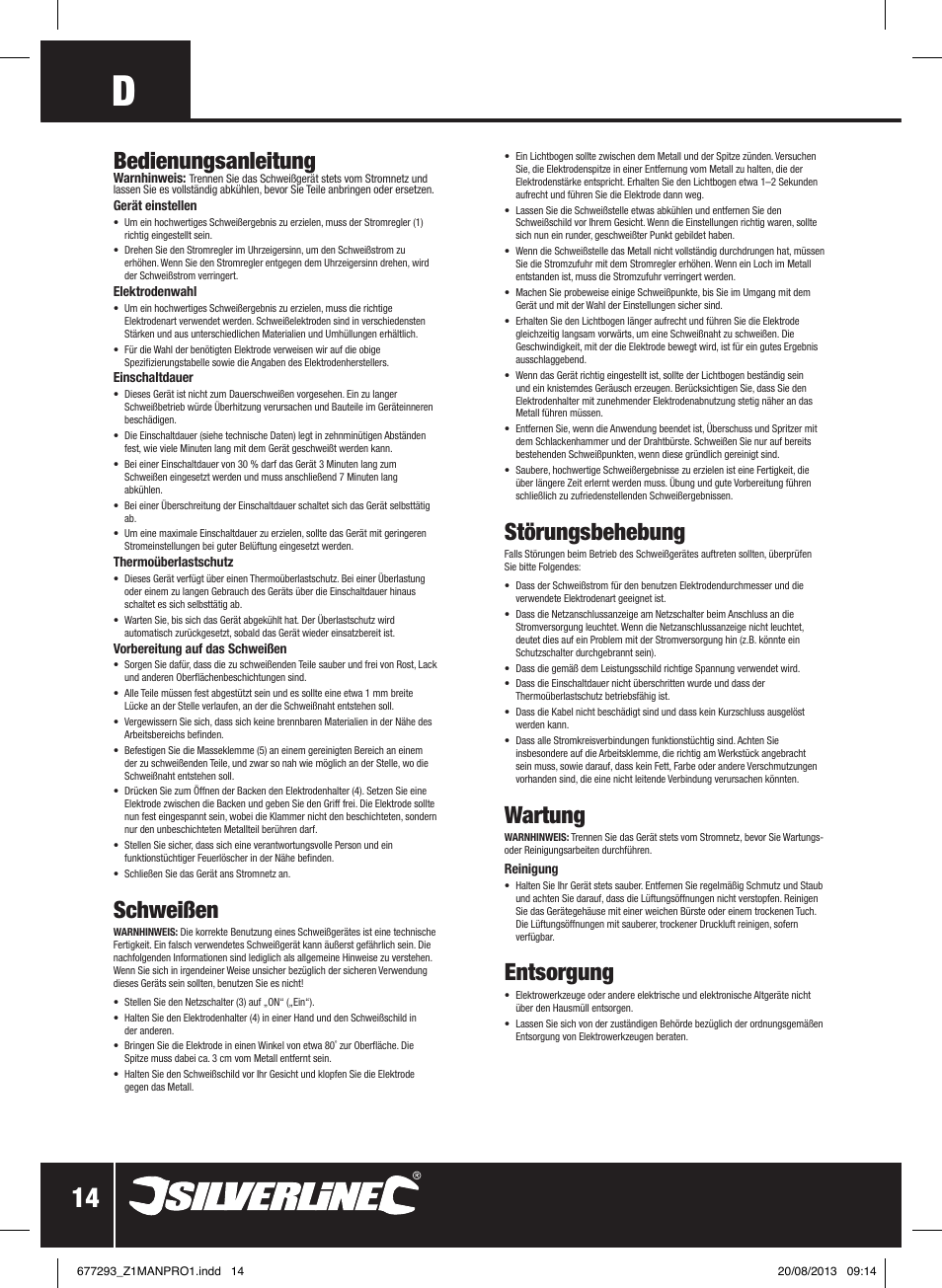 Störungsbehebung, Wartung, Entsorgung | Bedienungsanleitung, Schweißen | Silverline 100A Arc Welder User Manual | Page 15 / 28