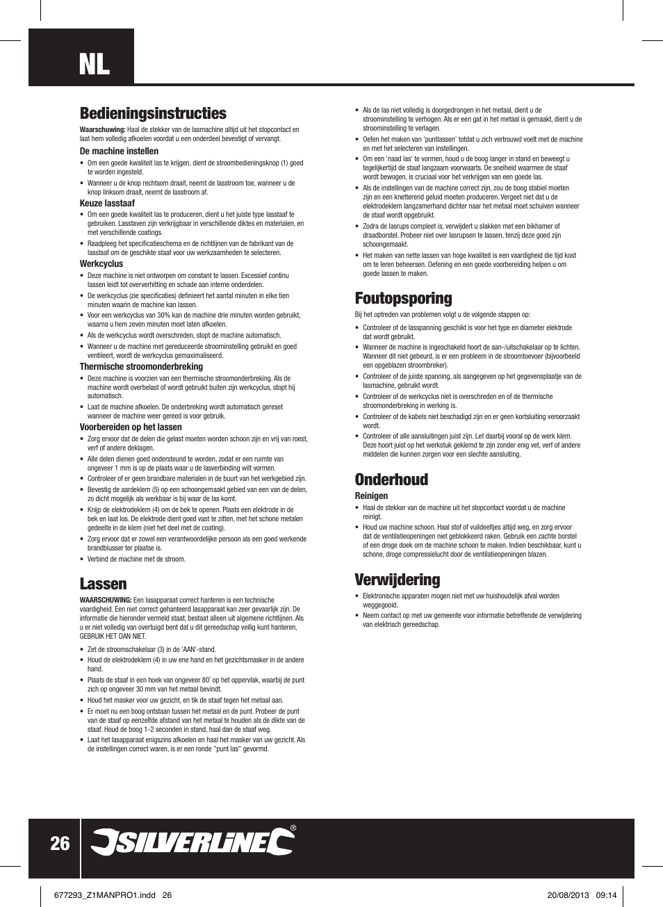 Bedieningsinstructies, Lassen, Foutopsporing | Onderhoud, Verwijdering | Silverline 100A Arc Welder User Manual | Page 27 / 28