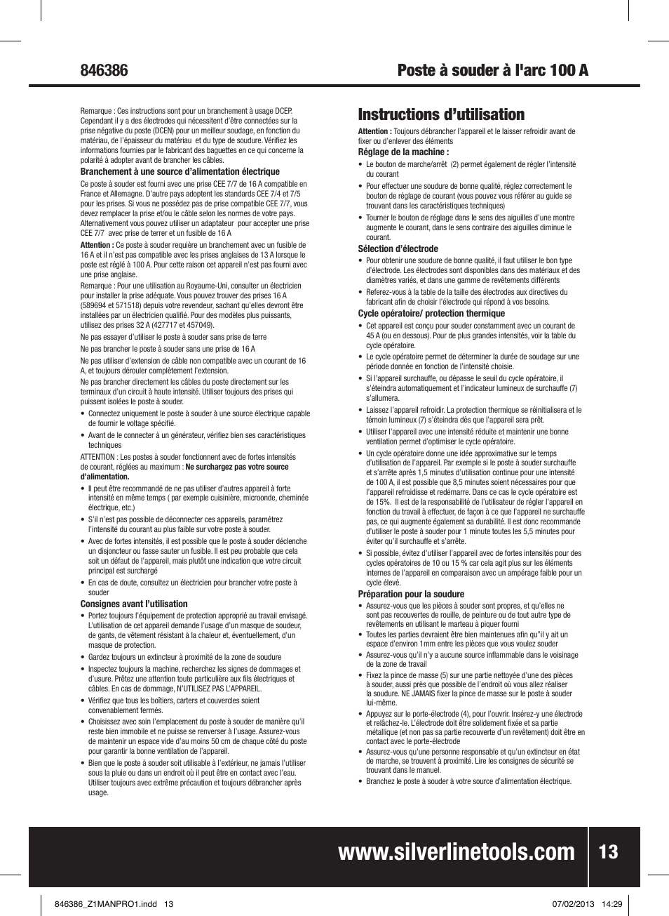 Instructions d’utilisation | Silverline 100A Inverter Arc Welder User Manual | Page 14 / 40