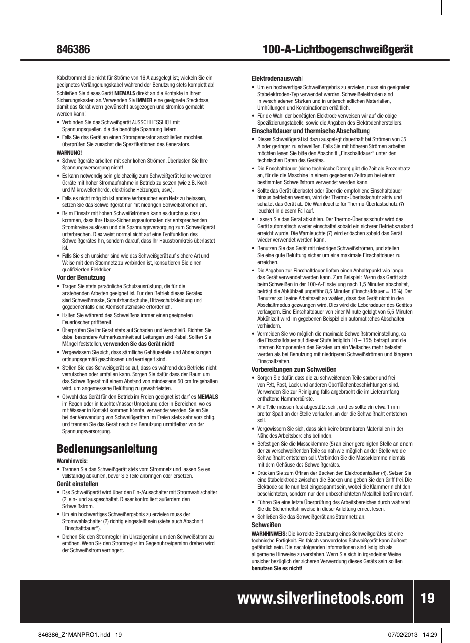 Bedienungsanleitung | Silverline 100A Inverter Arc Welder User Manual | Page 20 / 40