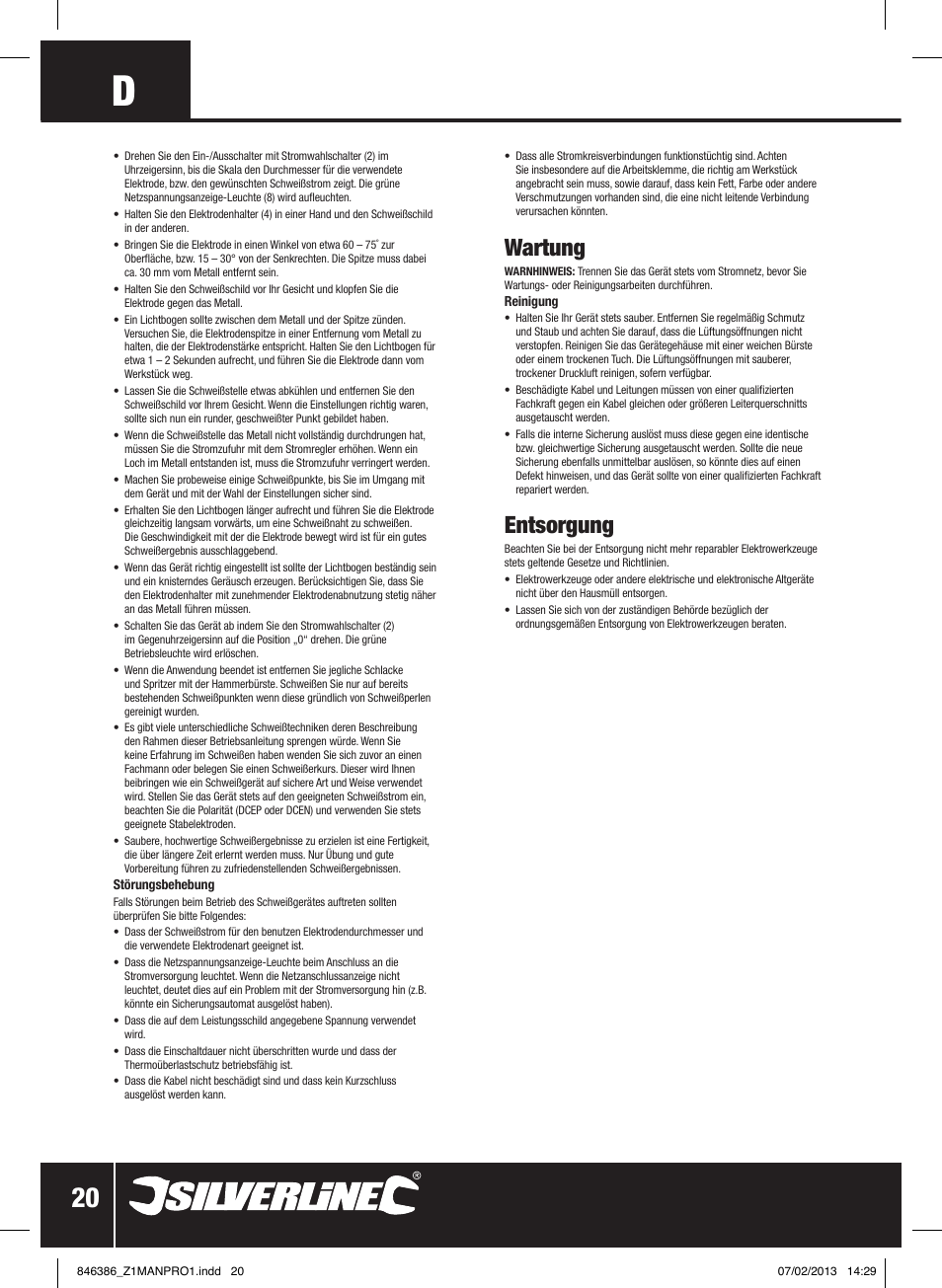 Wartung, Entsorgung | Silverline 100A Inverter Arc Welder User Manual | Page 21 / 40