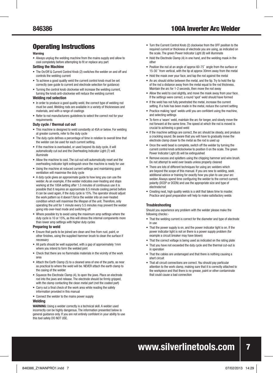 Silverline 100A Inverter Arc Welder User Manual | Page 8 / 40