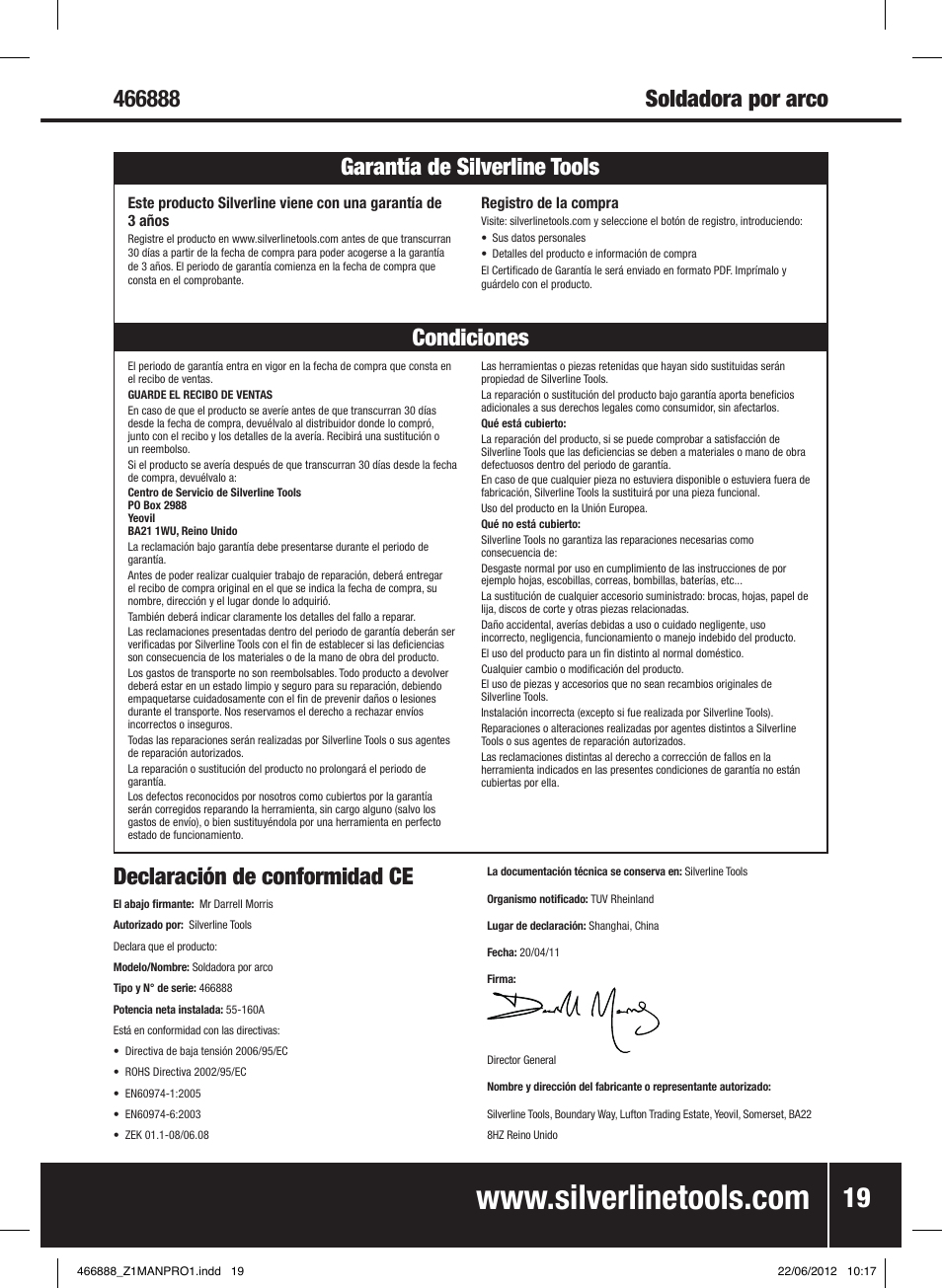 Declaración de conformidad ce | Silverline 160A Arc Welder User Manual | Page 20 / 28