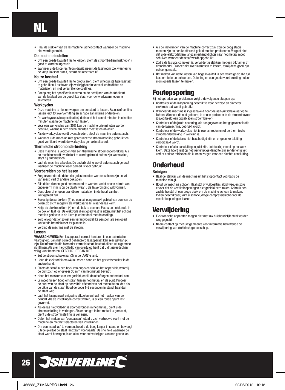 Foutopsporing, Onderhoud, Verwijdering | Silverline 160A Arc Welder User Manual | Page 27 / 28