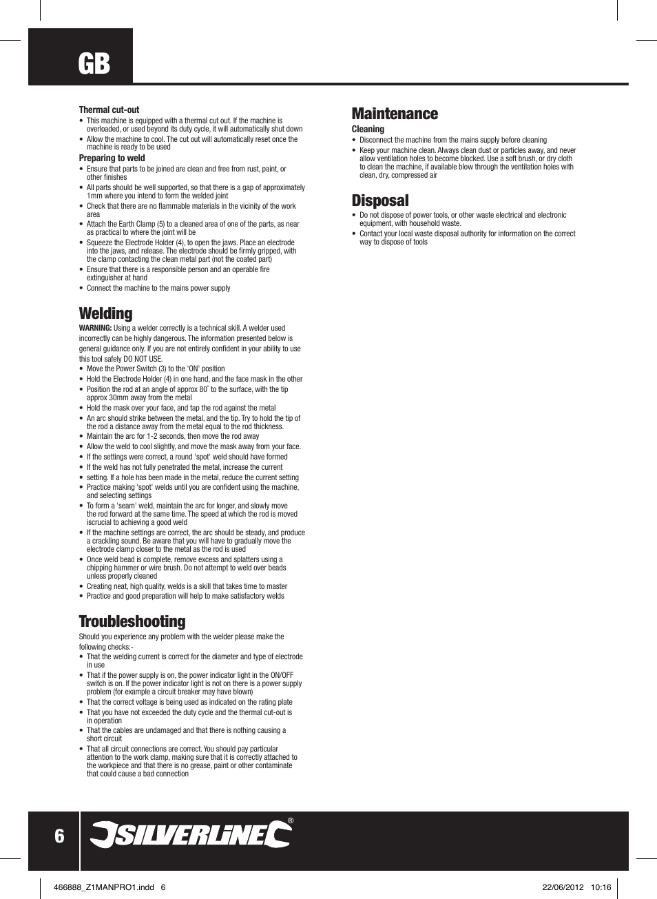 Maintenance, Disposal, Welding | Troubleshooting | Silverline 160A Arc Welder User Manual | Page 7 / 28