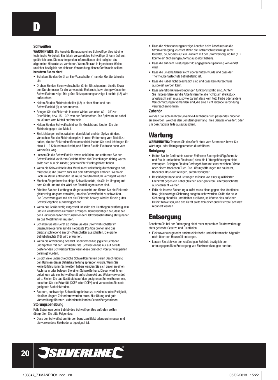 Wartung, Entsorgung | Silverline 160A Inverter Arc Welder User Manual | Page 21 / 40