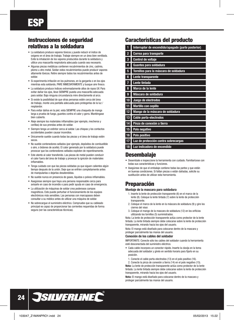 Desembalaje, Preparación, Características del producto | Silverline 160A Inverter Arc Welder User Manual | Page 25 / 40