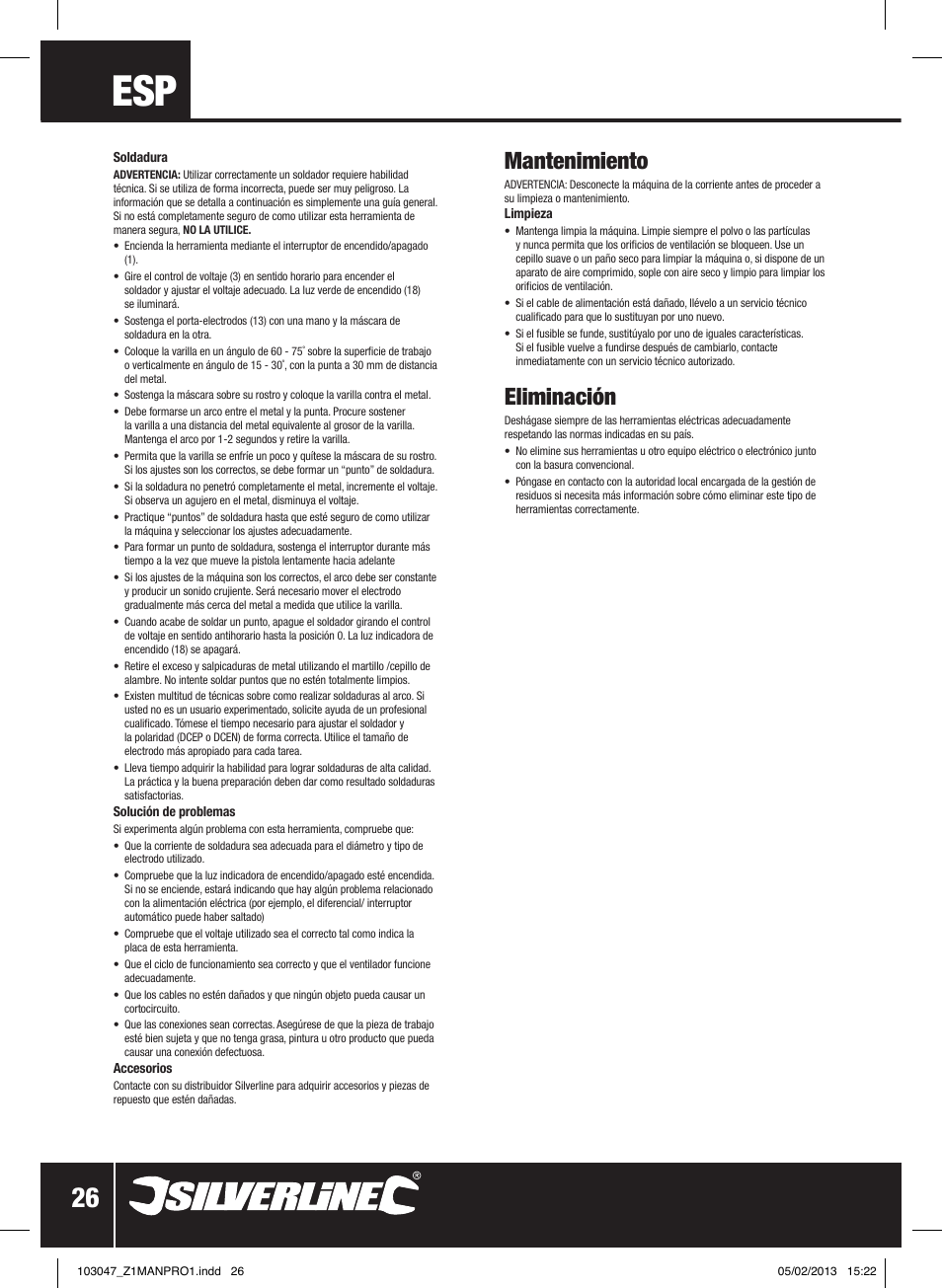 Mantenimiento, Eliminación | Silverline 160A Inverter Arc Welder User Manual | Page 27 / 40