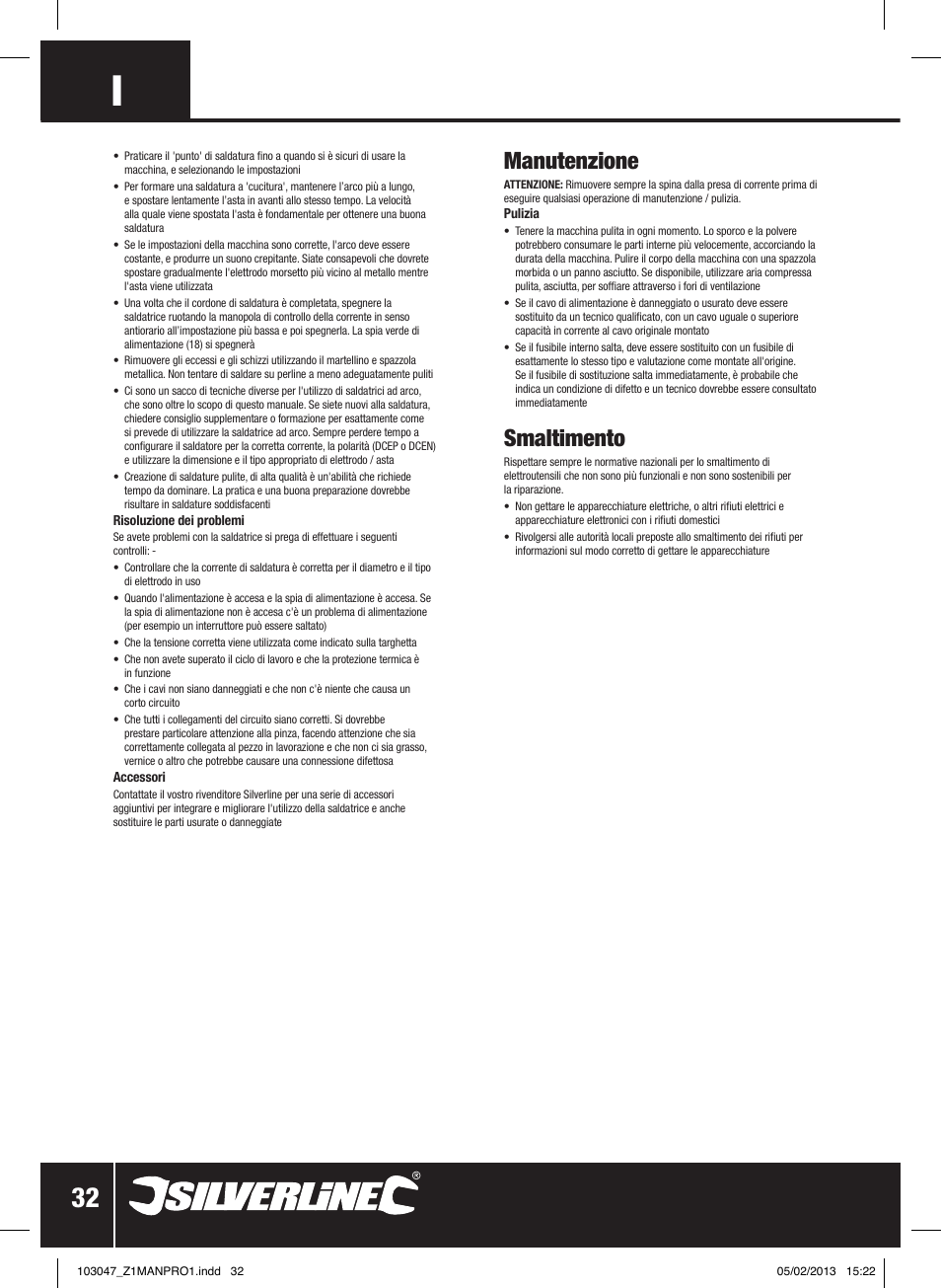 Manutenzione, Smaltimento | Silverline 160A Inverter Arc Welder User Manual | Page 33 / 40