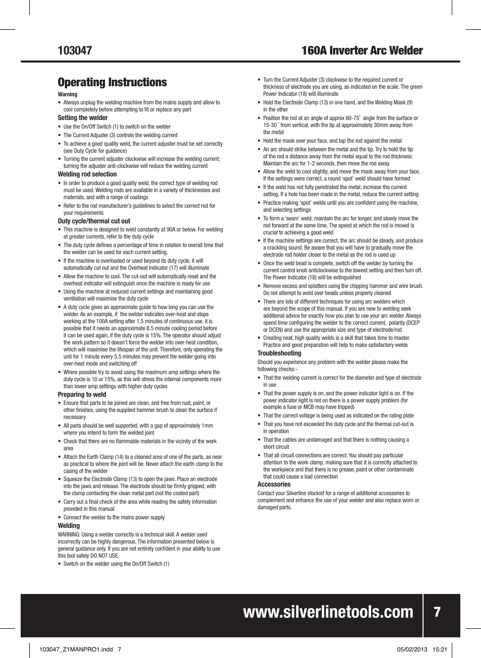 Silverline 160A Inverter Arc Welder User Manual | Page 8 / 40
