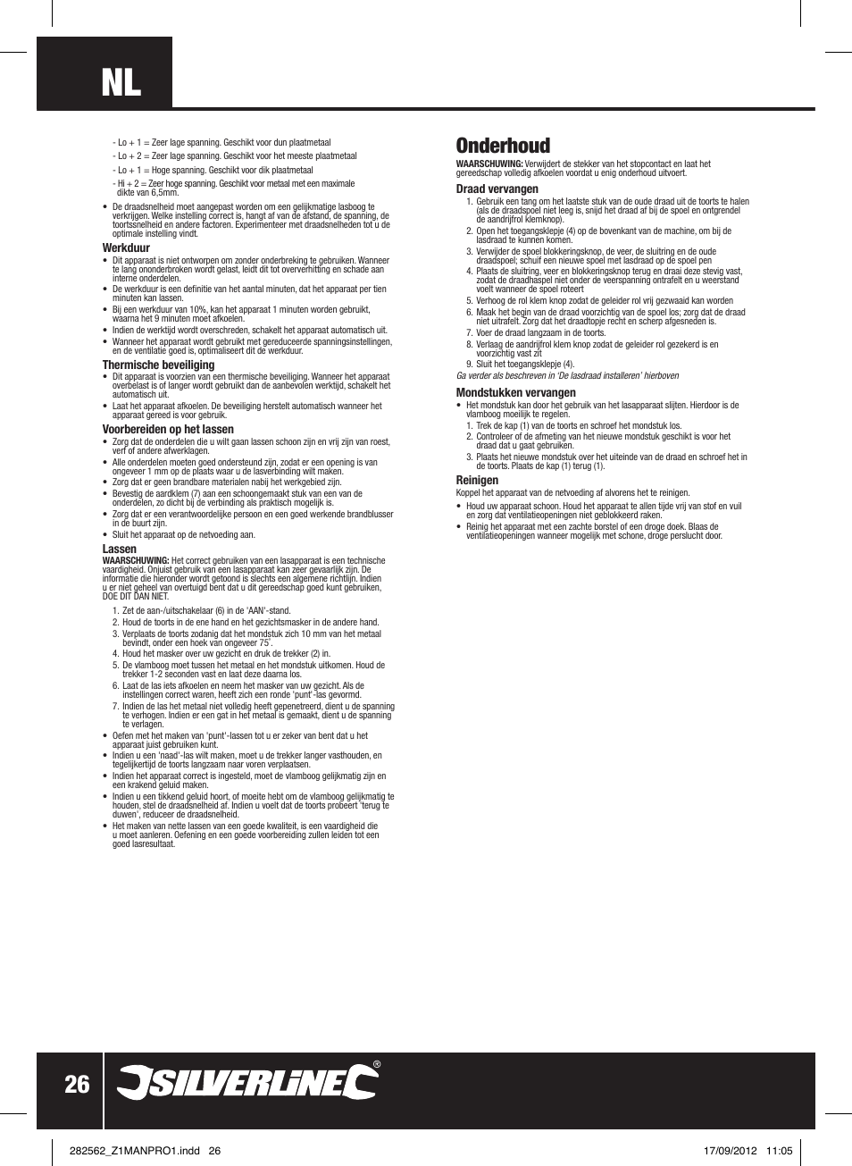 Onderhoud | Silverline 90A Gasless Turbo Mig User Manual | Page 27 / 28